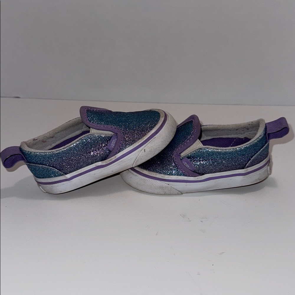 Vans Slip-On Blue Ombre Glitter Shoes with velcro tab for easier on